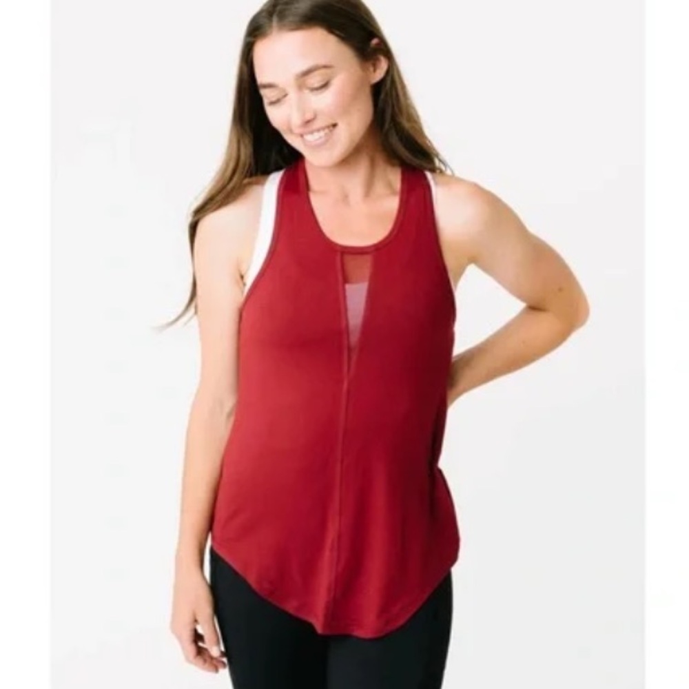 Zyia racer back Effortless Long Tank in cranberry red Sz S EUC